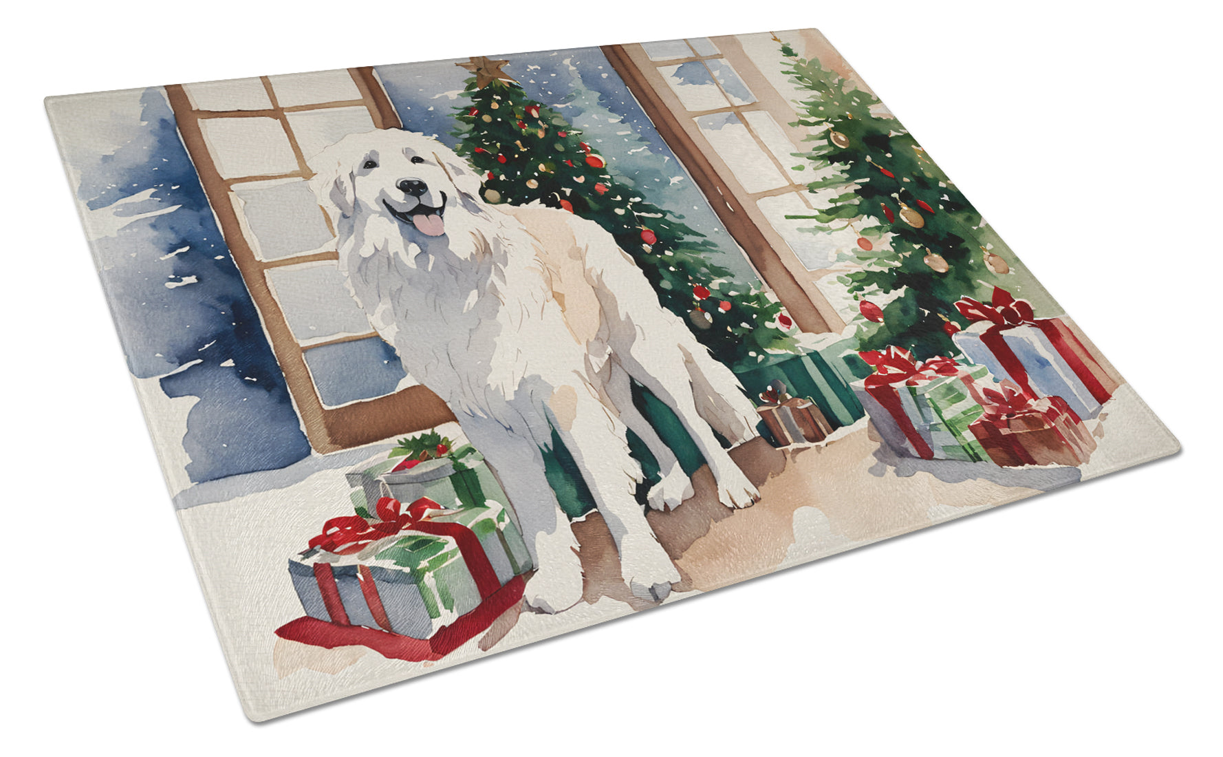 Buy this Great Pyrenees Cozy Christmas Glass Cutting Board