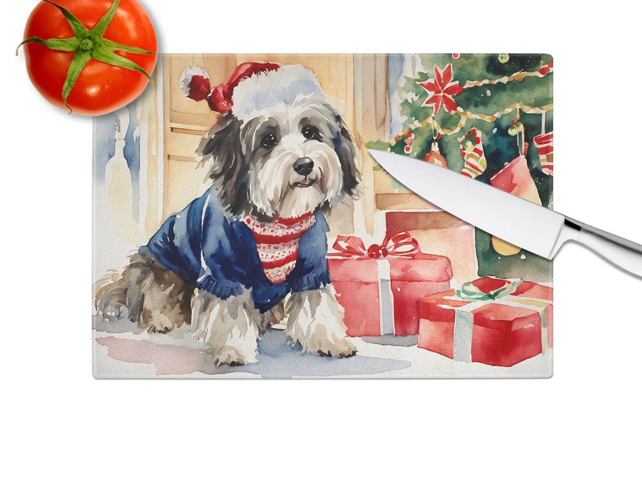 Havanese Cozy Christmas Glass Cutting Board