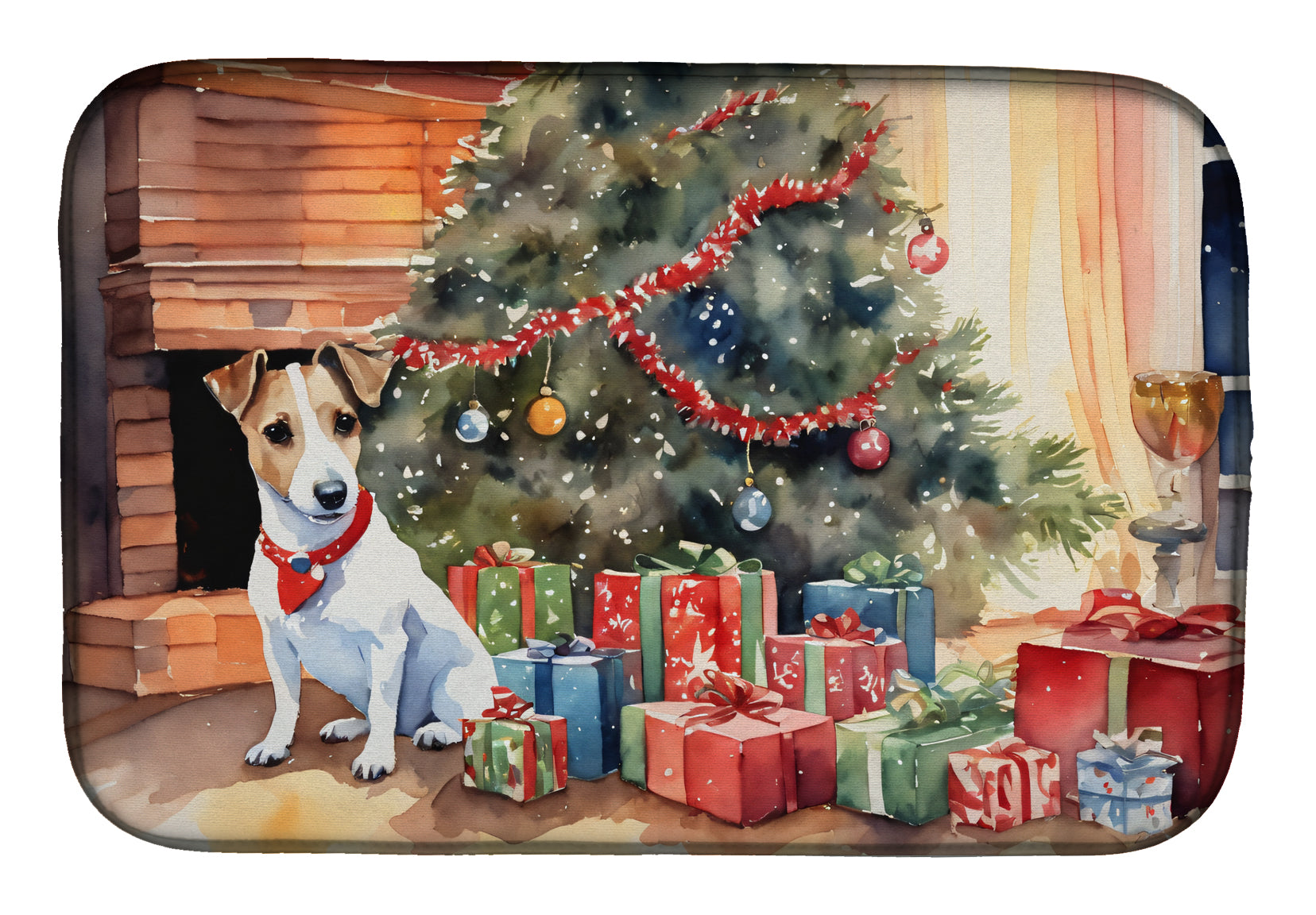 Buy this Jack Russell Terrier Cozy Christmas Dish Drying Mat