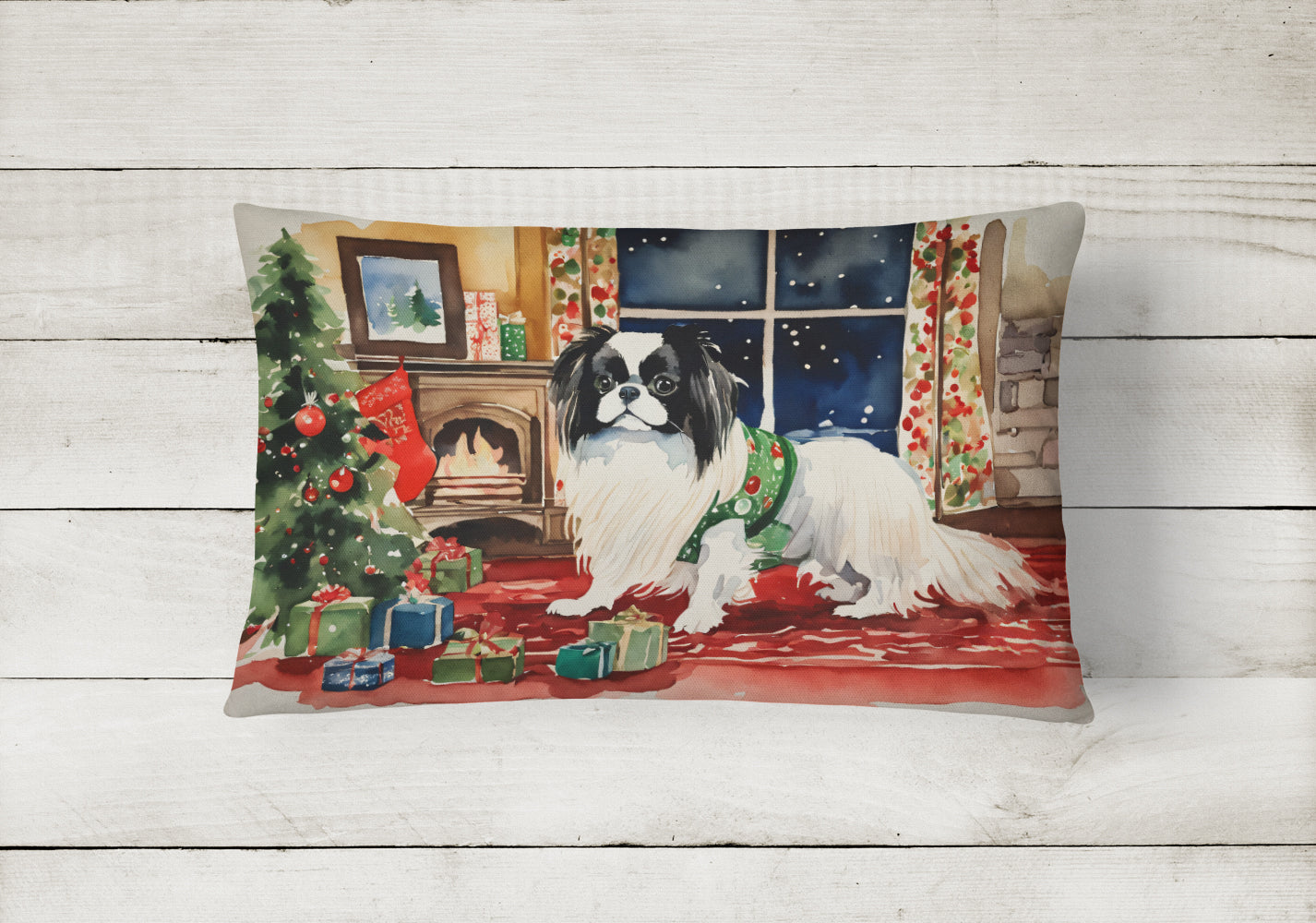 Japanese Chin Cozy Christmas Throw Pillow