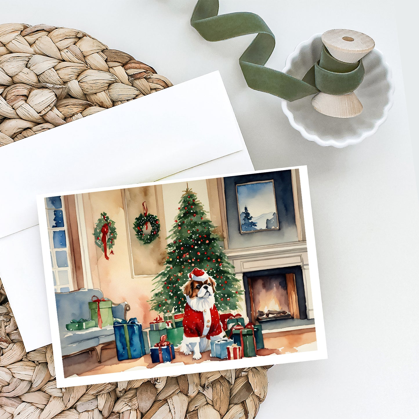 Japanese Chin Cozy Christmas Greeting Cards Pack of 8