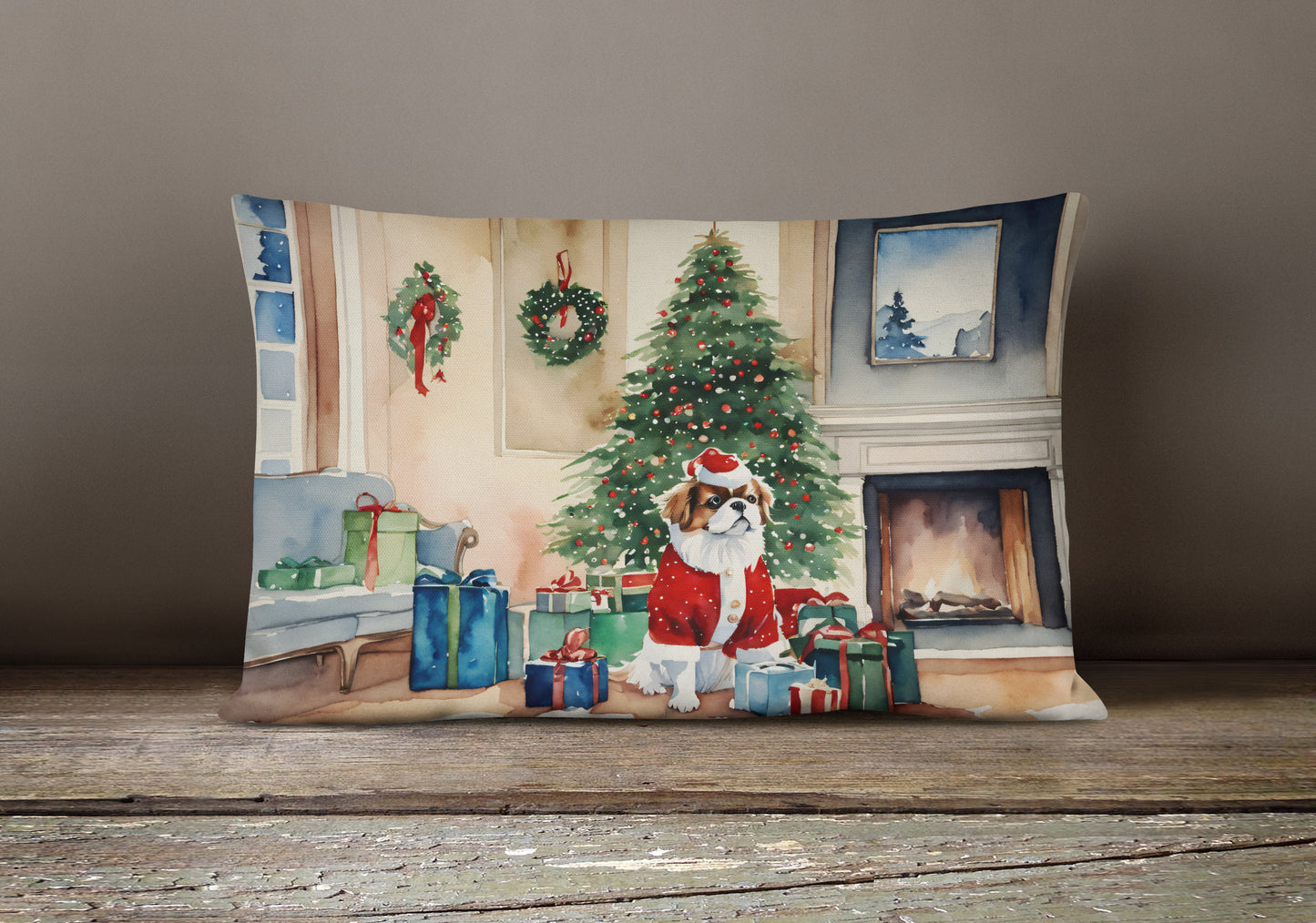 Japanese Chin Cozy Christmas Throw Pillow