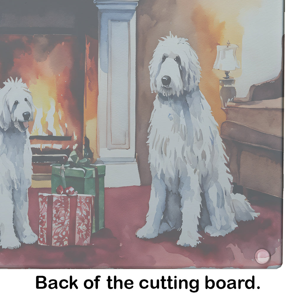 Komondor Cozy Christmas Glass Cutting Board