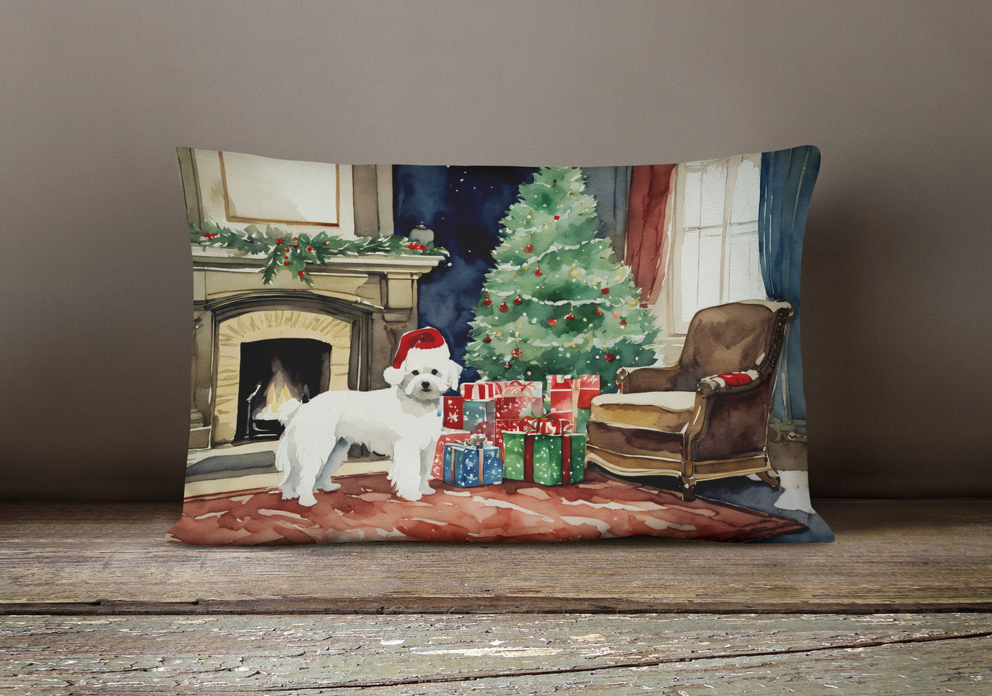 Maltese Cozy Christmas Throw Pillow