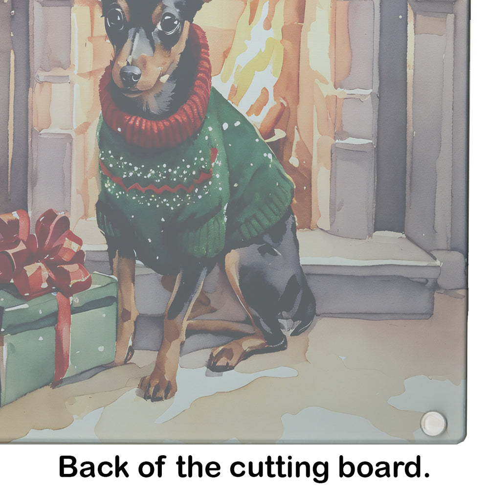 Miniature Pinscher Cozy Christmas Glass Cutting Board