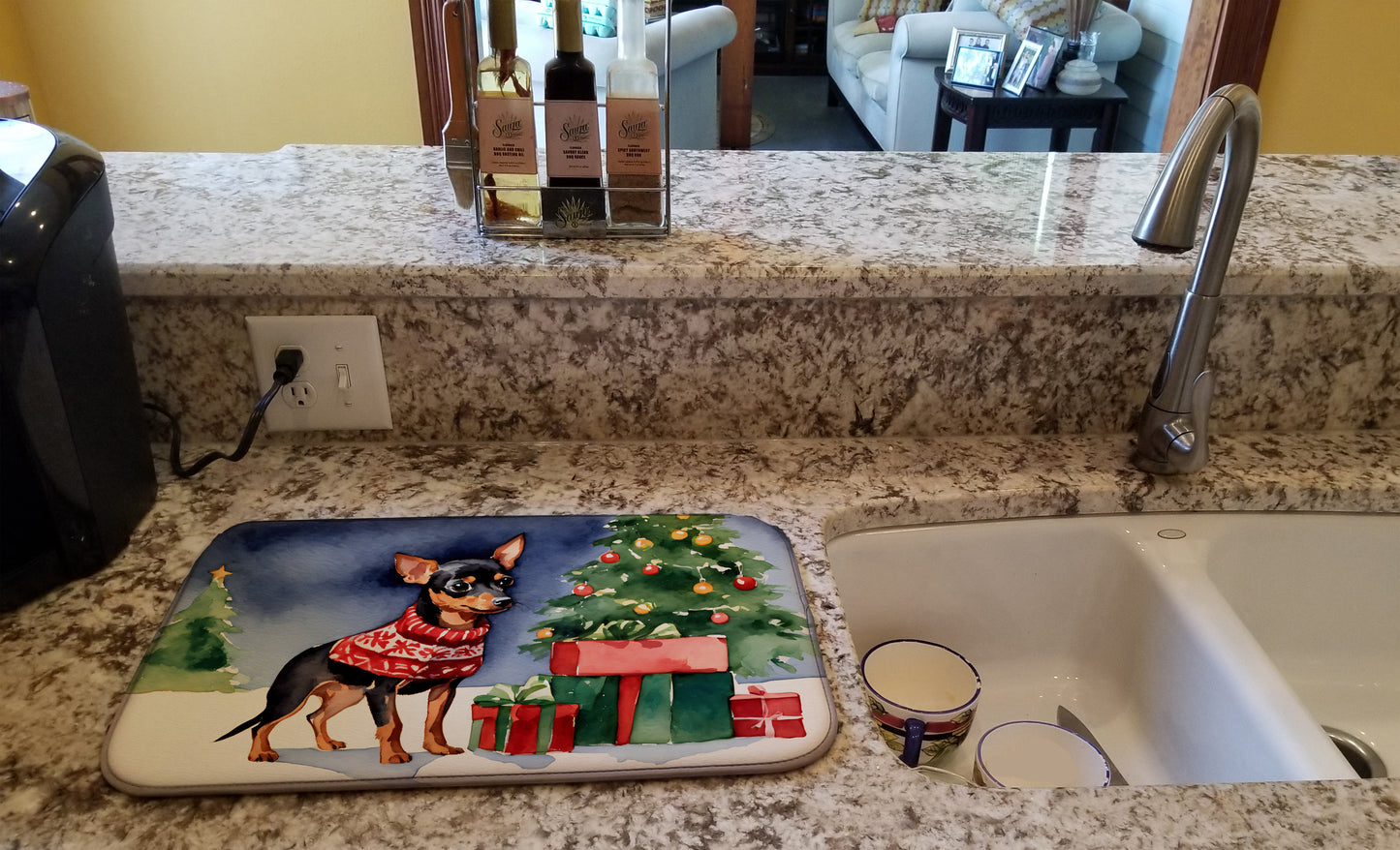 Miniature Pinscher Cozy Christmas Dish Drying Mat