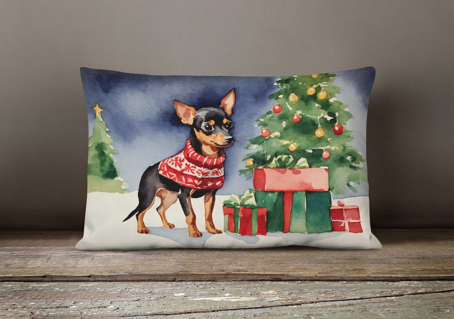 Miniature Pinscher Cozy Christmas Throw Pillow