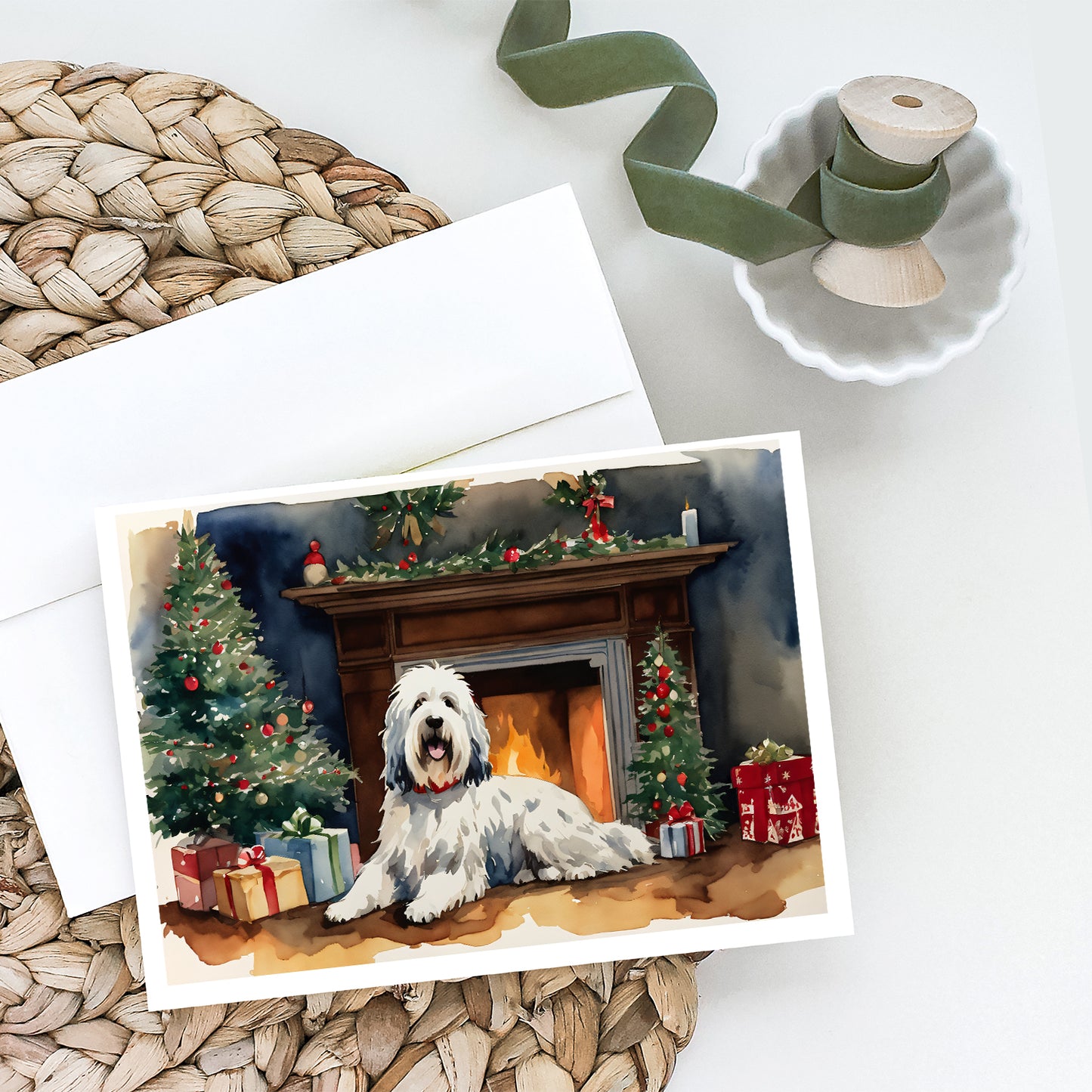 Old English Sheepdog Cozy Christmas Greeting Cards Pack of 8