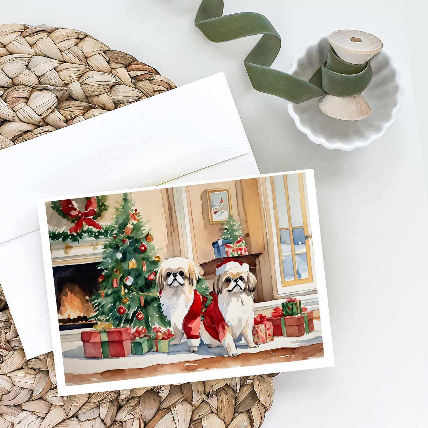 Pekingese Cozy Christmas Greeting Cards Pack of 8