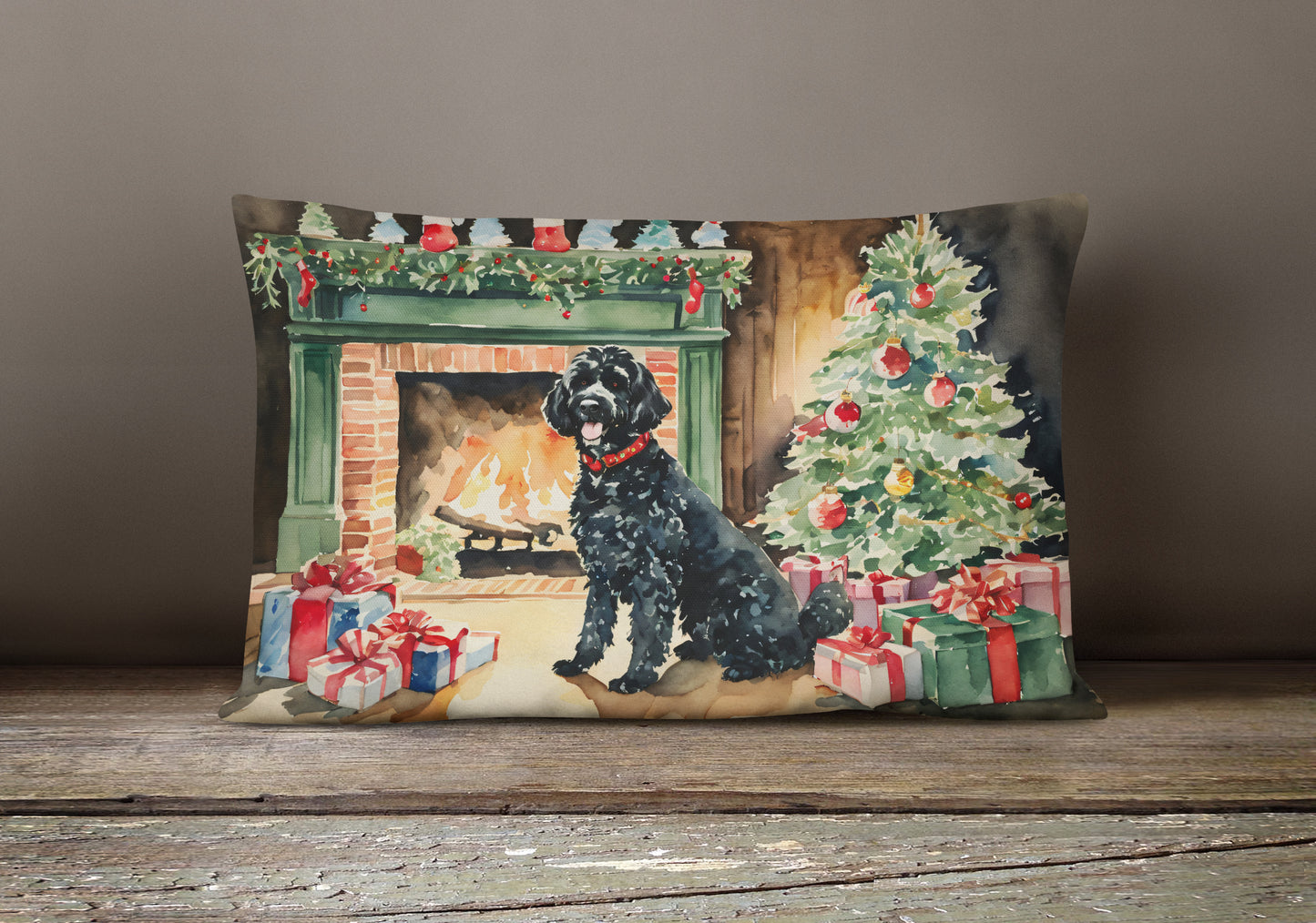 Portuguese Water Dog Cozy Christmas Throw Pillow