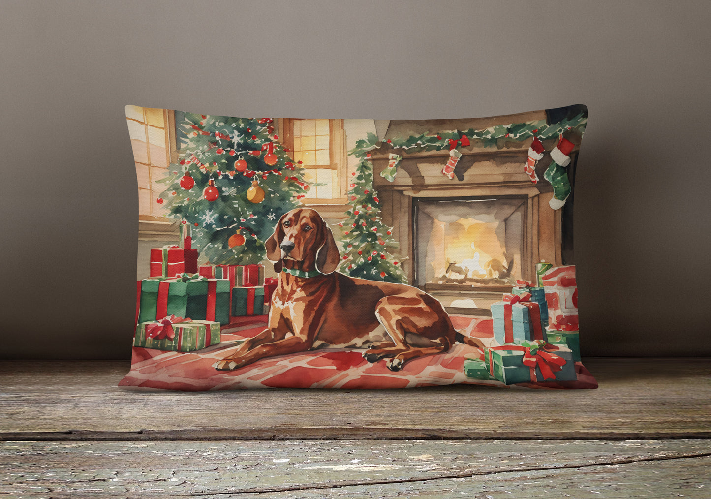 Redbone Coonhound Cozy Christmas Throw Pillow