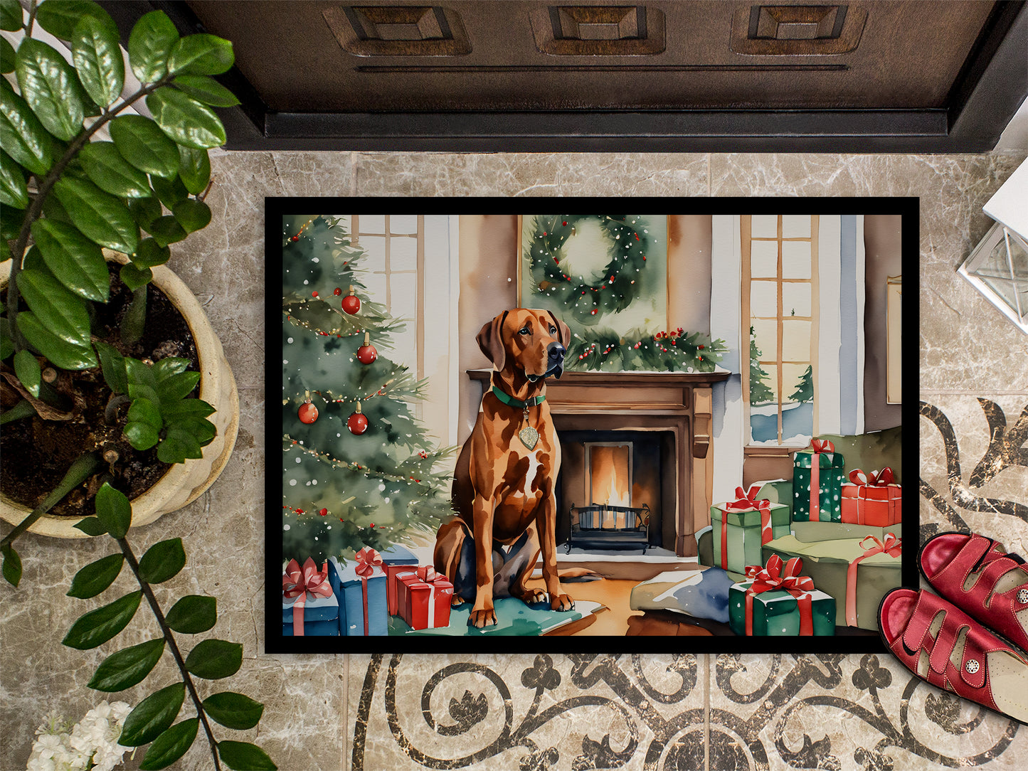 Rhodesian Ridgeback Cozy Christmas Doormat