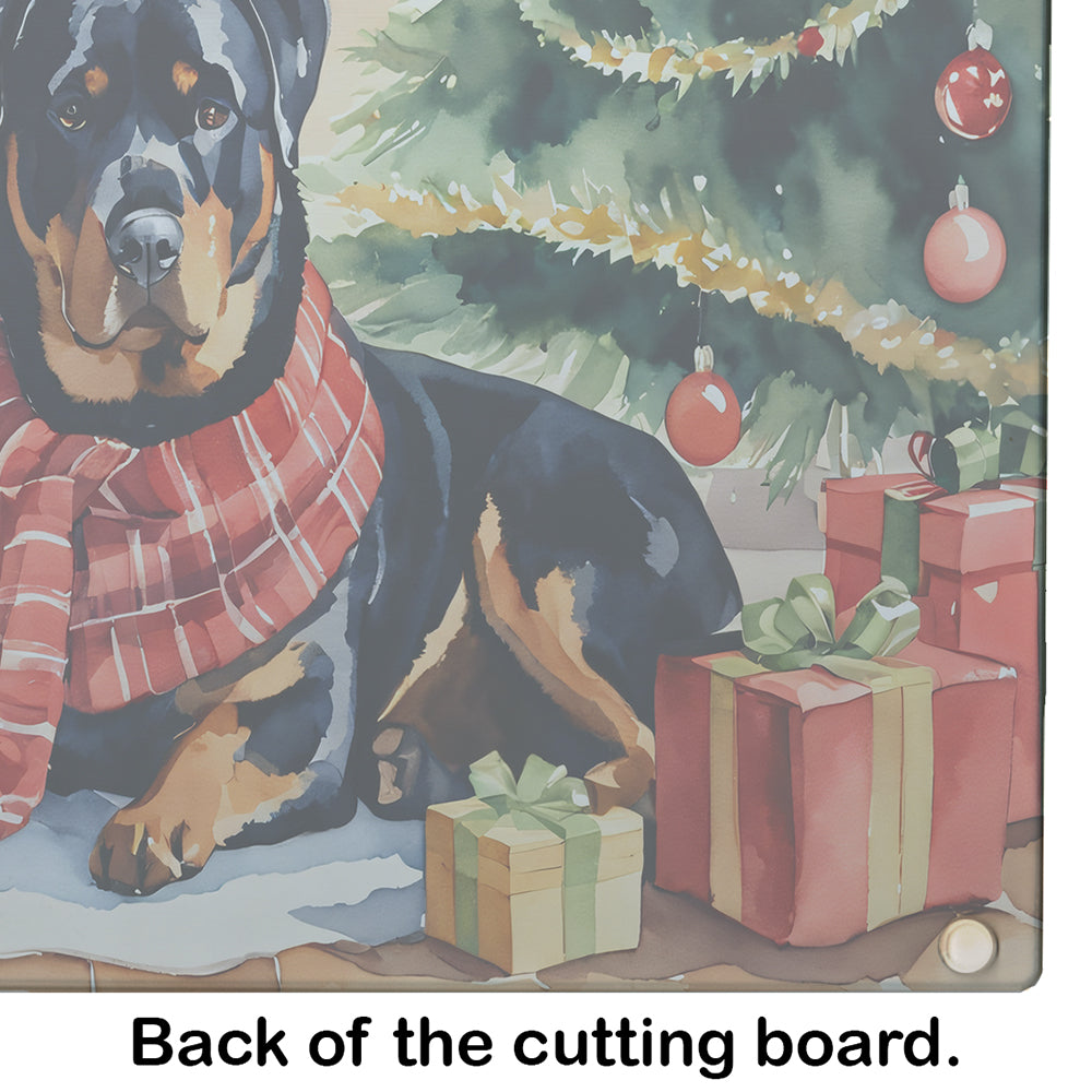 Rottweiler Cozy Christmas Glass Cutting Board