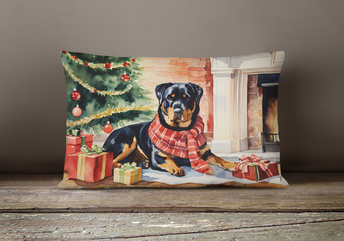 Rottweiler Cozy Christmas Throw Pillow