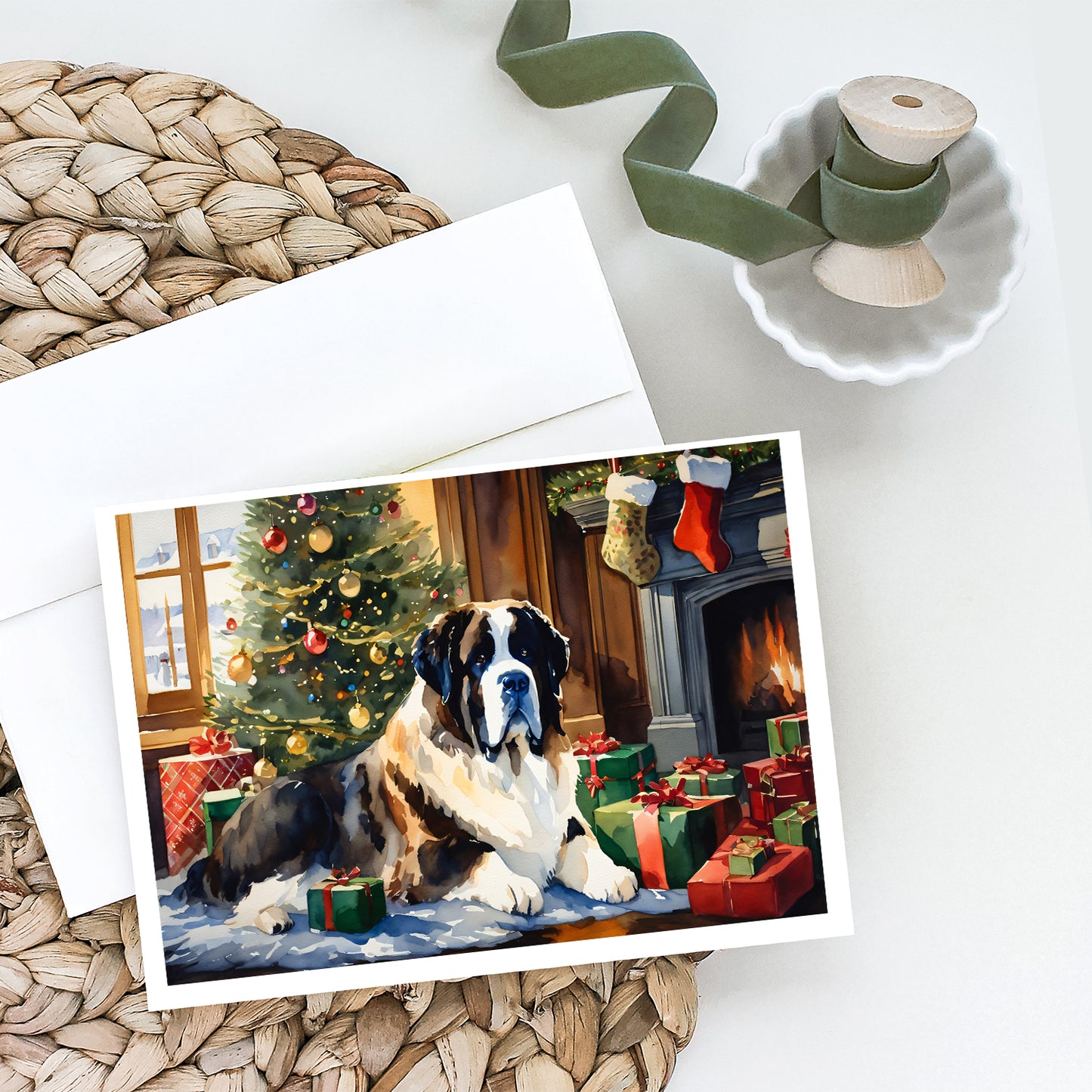 Saint Bernard Cozy Christmas Greeting Cards Pack of 8