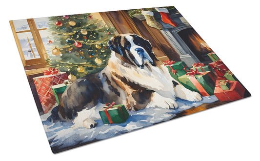 Buy this Saint Bernard Cozy Christmas Glass Cutting Board