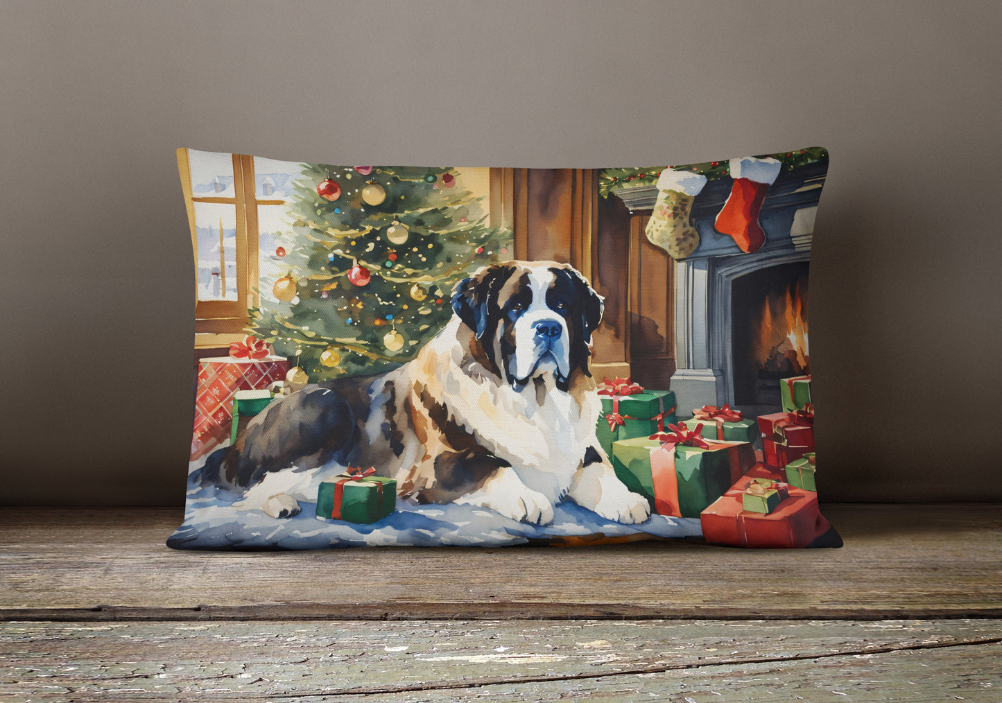 Saint Bernard Cozy Christmas Throw Pillow