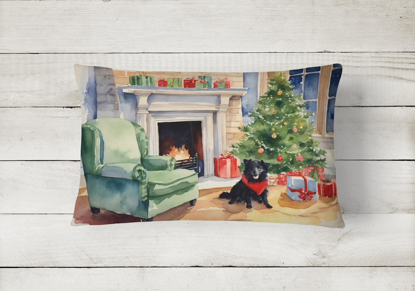 Schipperke Cozy Christmas Throw Pillow