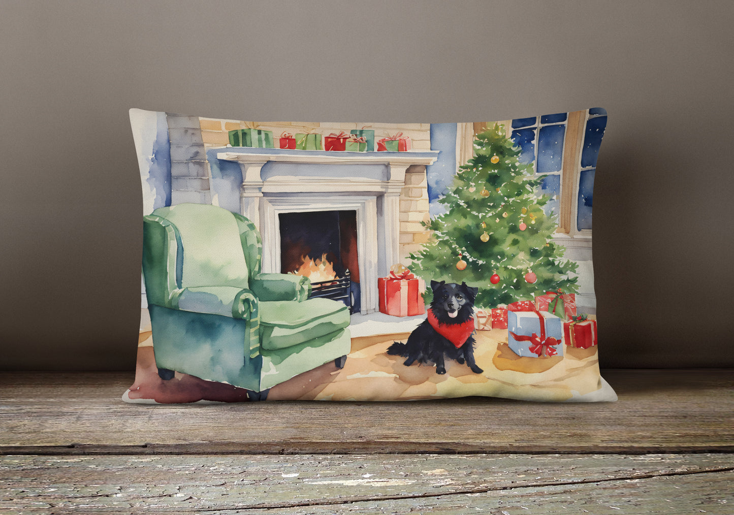 Schipperke Cozy Christmas Throw Pillow