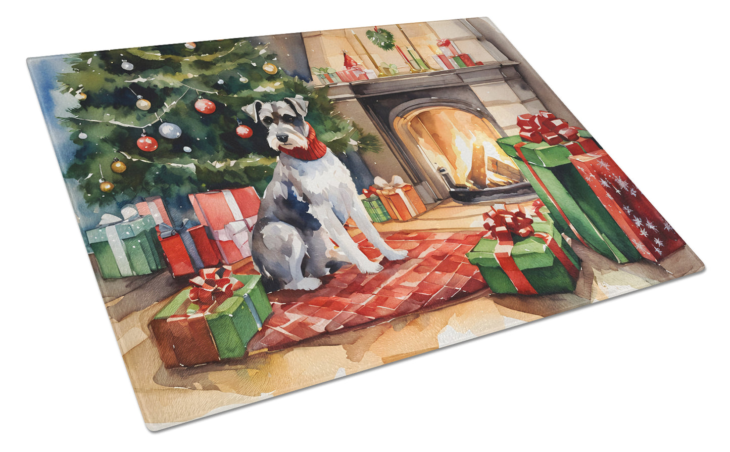 Buy this Schnauzer Cozy Christmas Glass Cutting Board