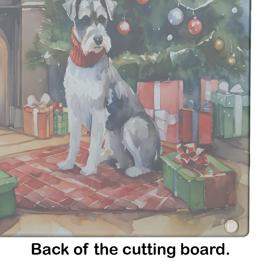 Schnauzer Cozy Christmas Glass Cutting Board