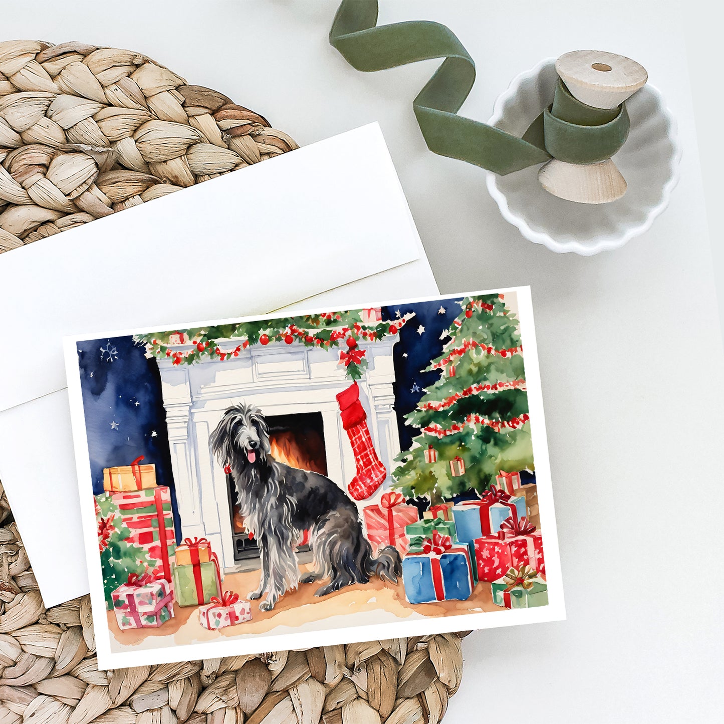 Scottish Deerhound Cozy Christmas Greeting Cards Pack of 8