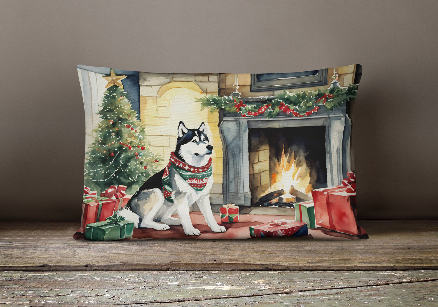 Siberian Husky Cozy Christmas Throw Pillow