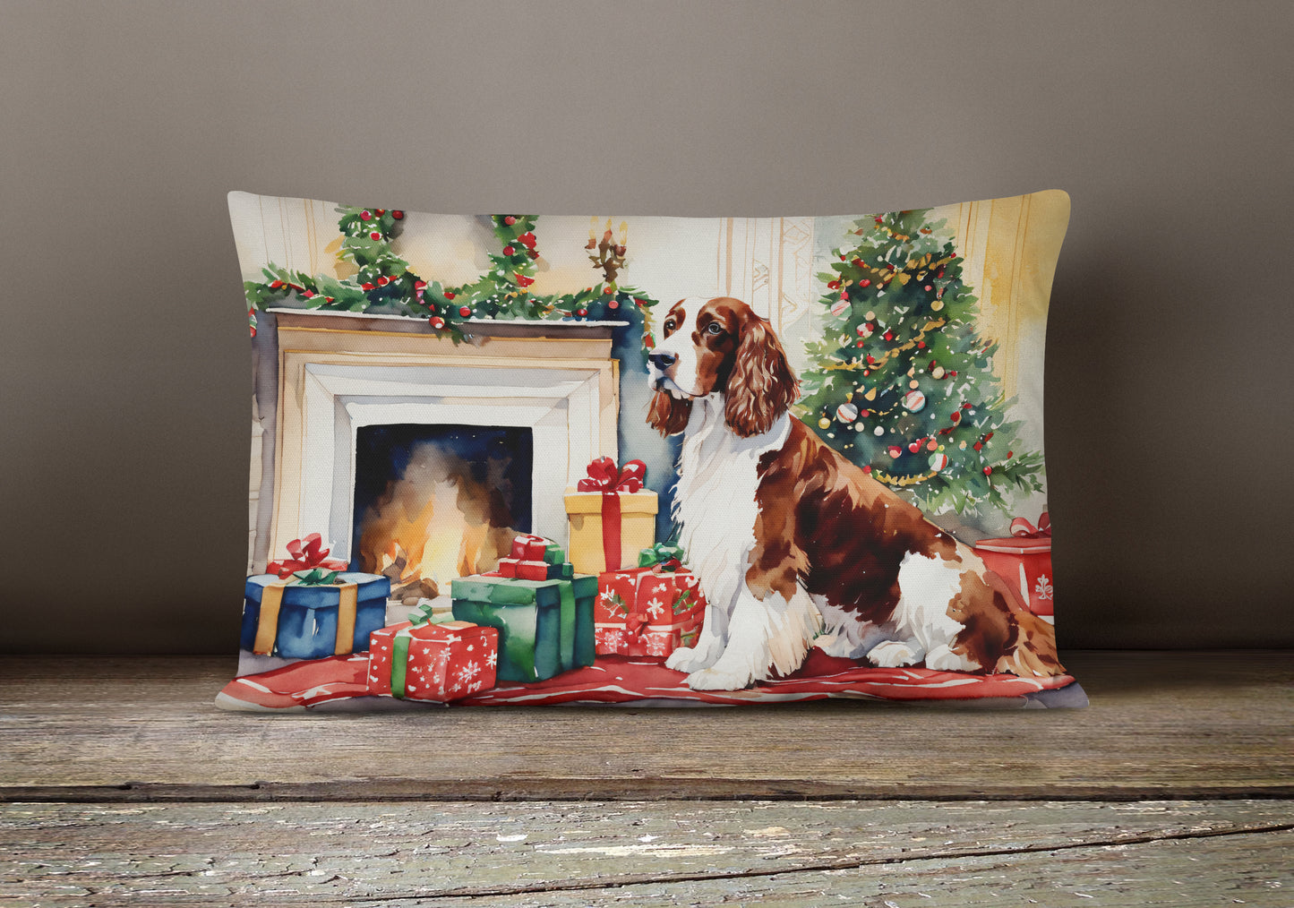 Welsh Springer Spaniel Cozy Christmas Throw Pillow