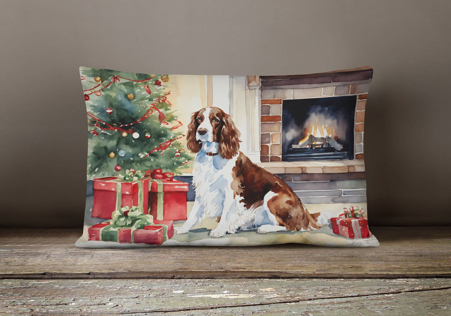 Welsh Springer Spaniel Cozy Christmas Throw Pillow