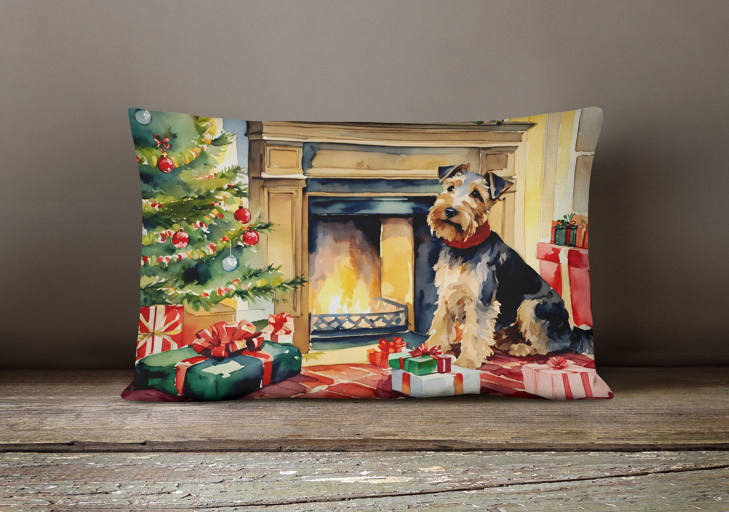 Welsh Terrier Cozy Christmas Throw Pillow