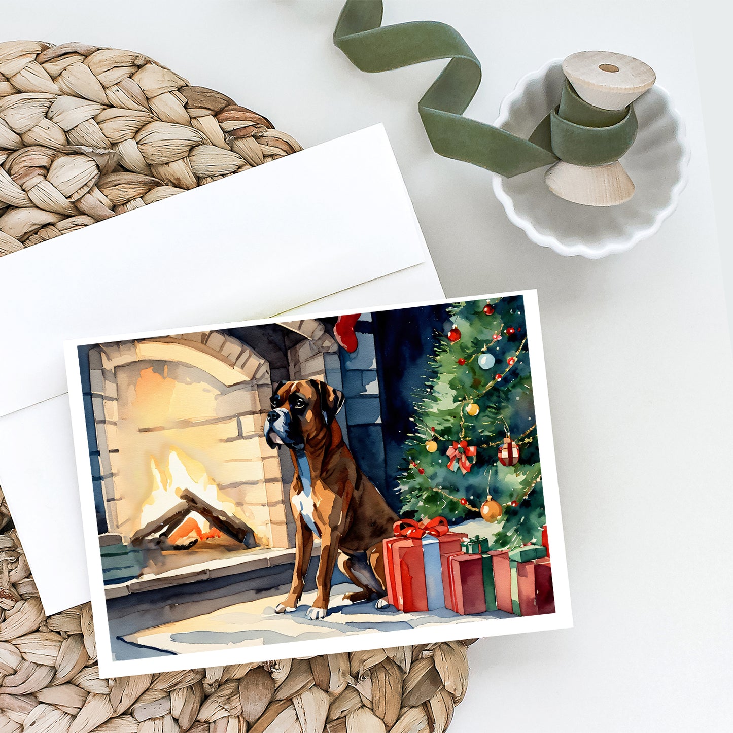 Boxer Cozy Christmas Greeting Cards Pack of 8
