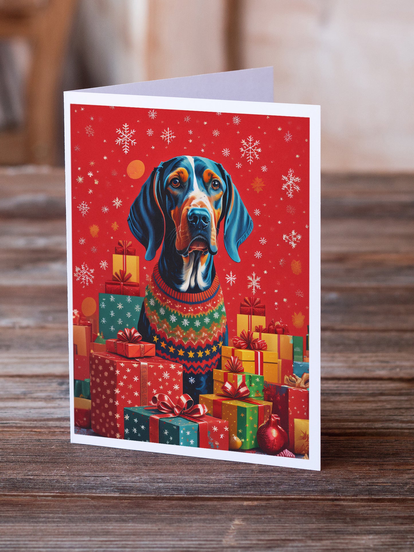American English Coonhound Holiday Christmas Greeting Cards Pack of 8