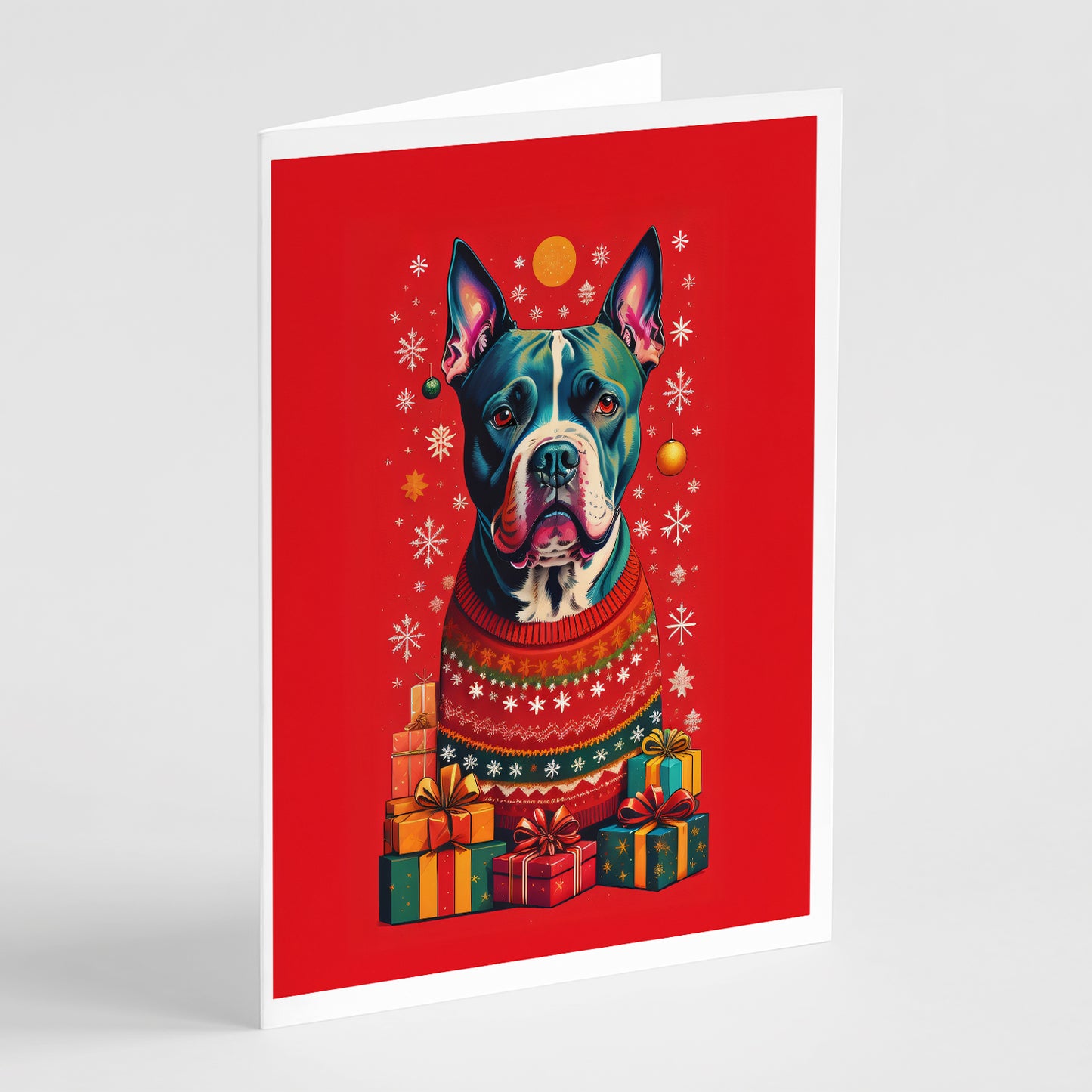 Buy this Staffordshire Bull Terrier Holiday Christmas Greeting Cards Pack of 8