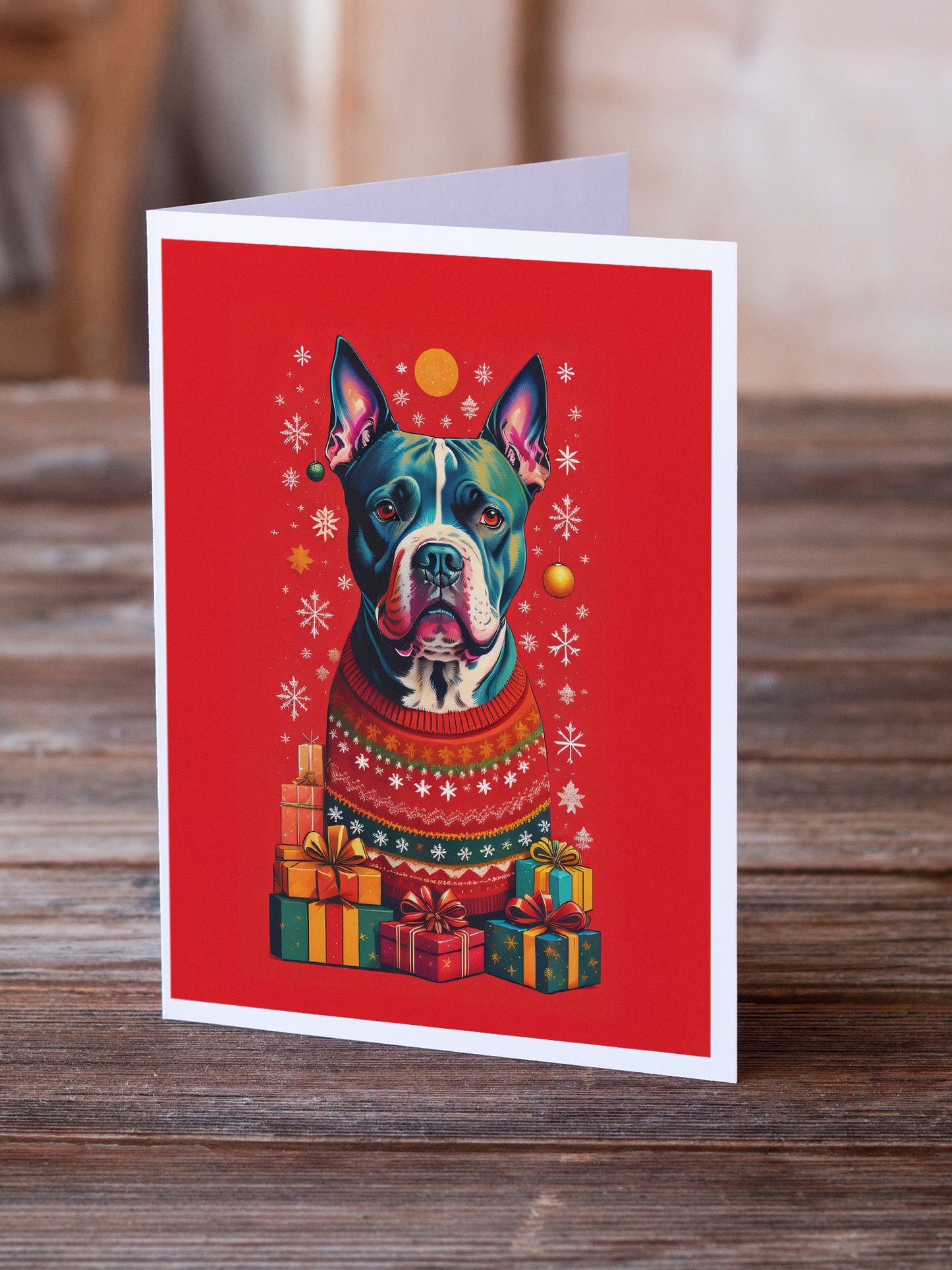 Staffordshire Bull Terrier Holiday Christmas Greeting Cards Pack of 8