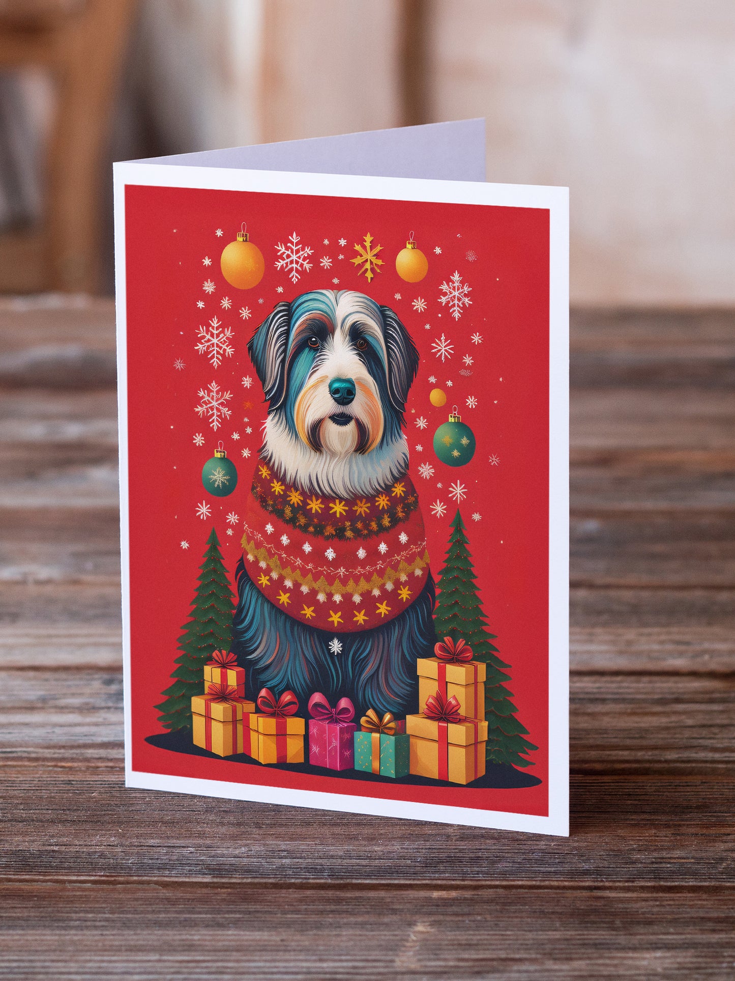 Bearded Collie Holiday Christmas Greeting Cards Pack of 8