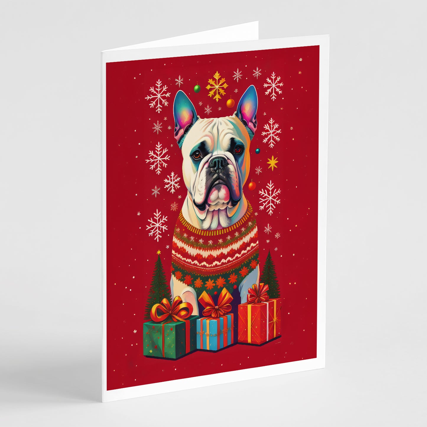 Buy this White Boxer Cropped Ears Holiday Christmas Greeting Cards Pack of 8