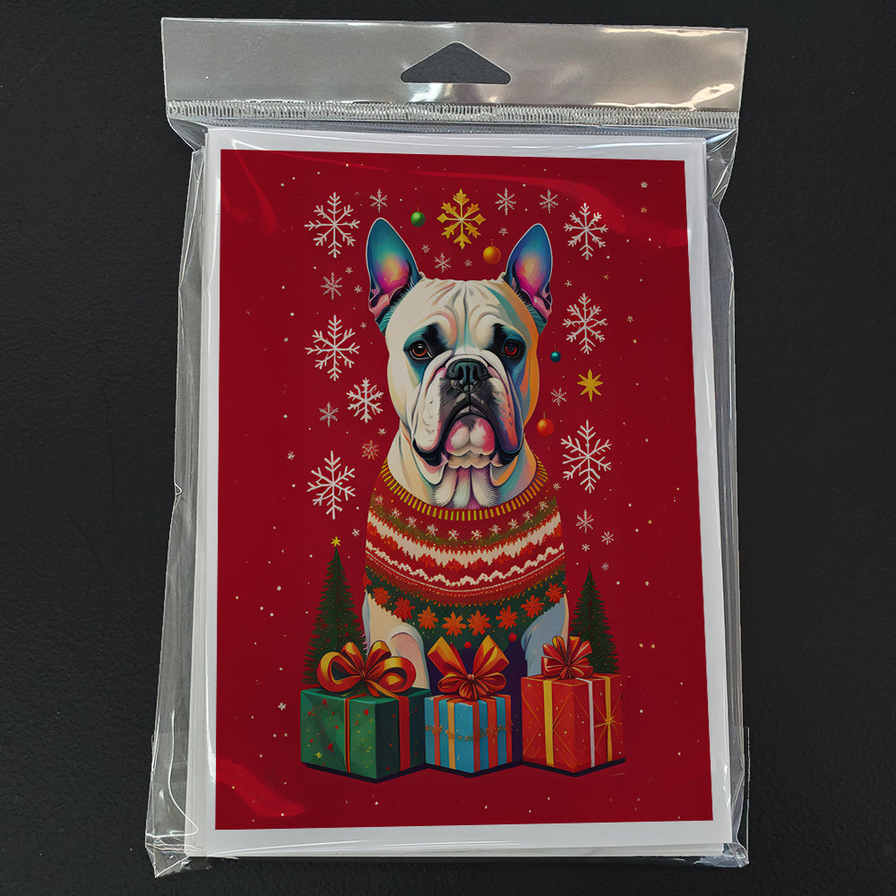 White Boxer Cropped Ears Holiday Christmas Greeting Cards Pack of 8