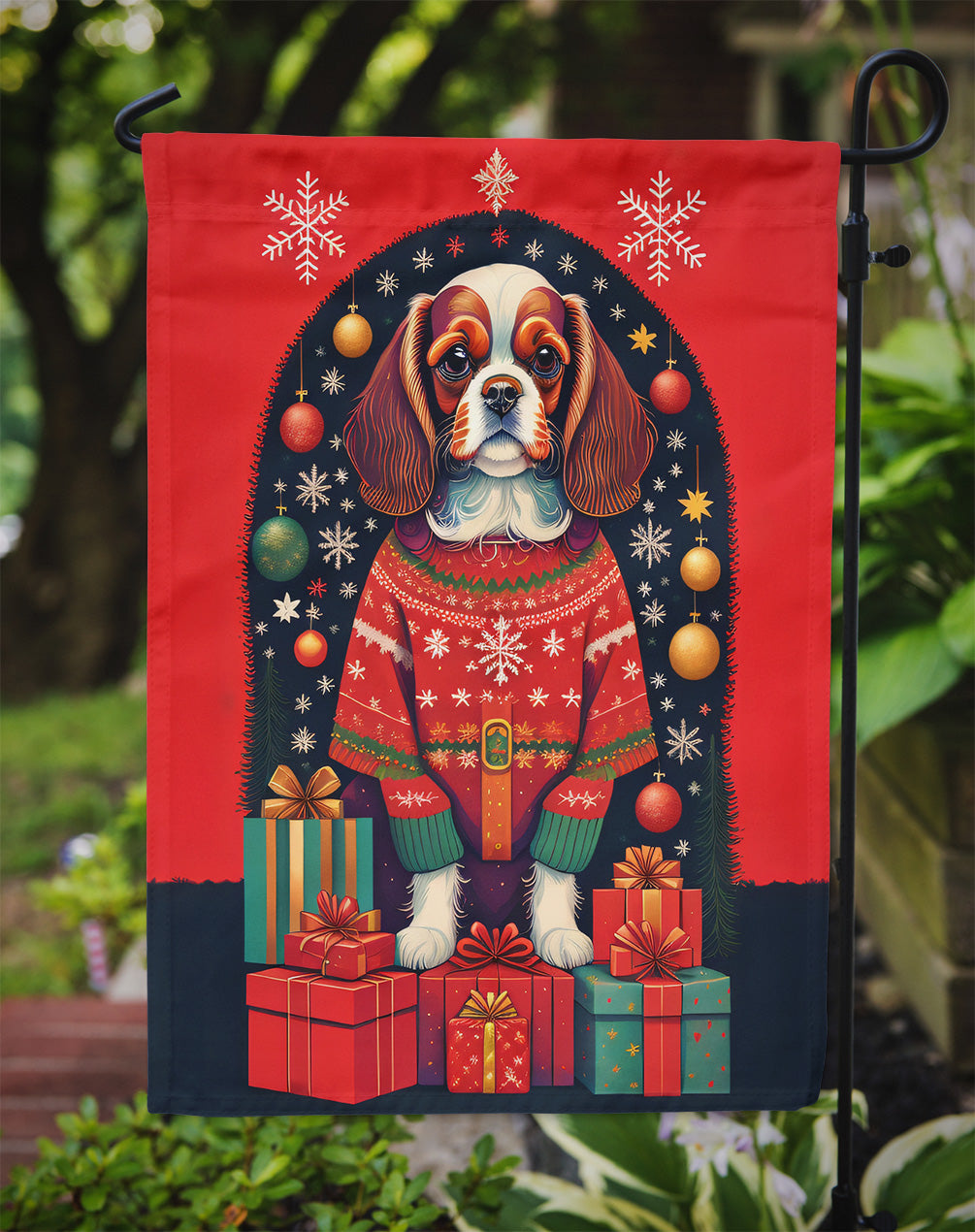 Cavalier Spaniel Holiday Christmas Garden Flag