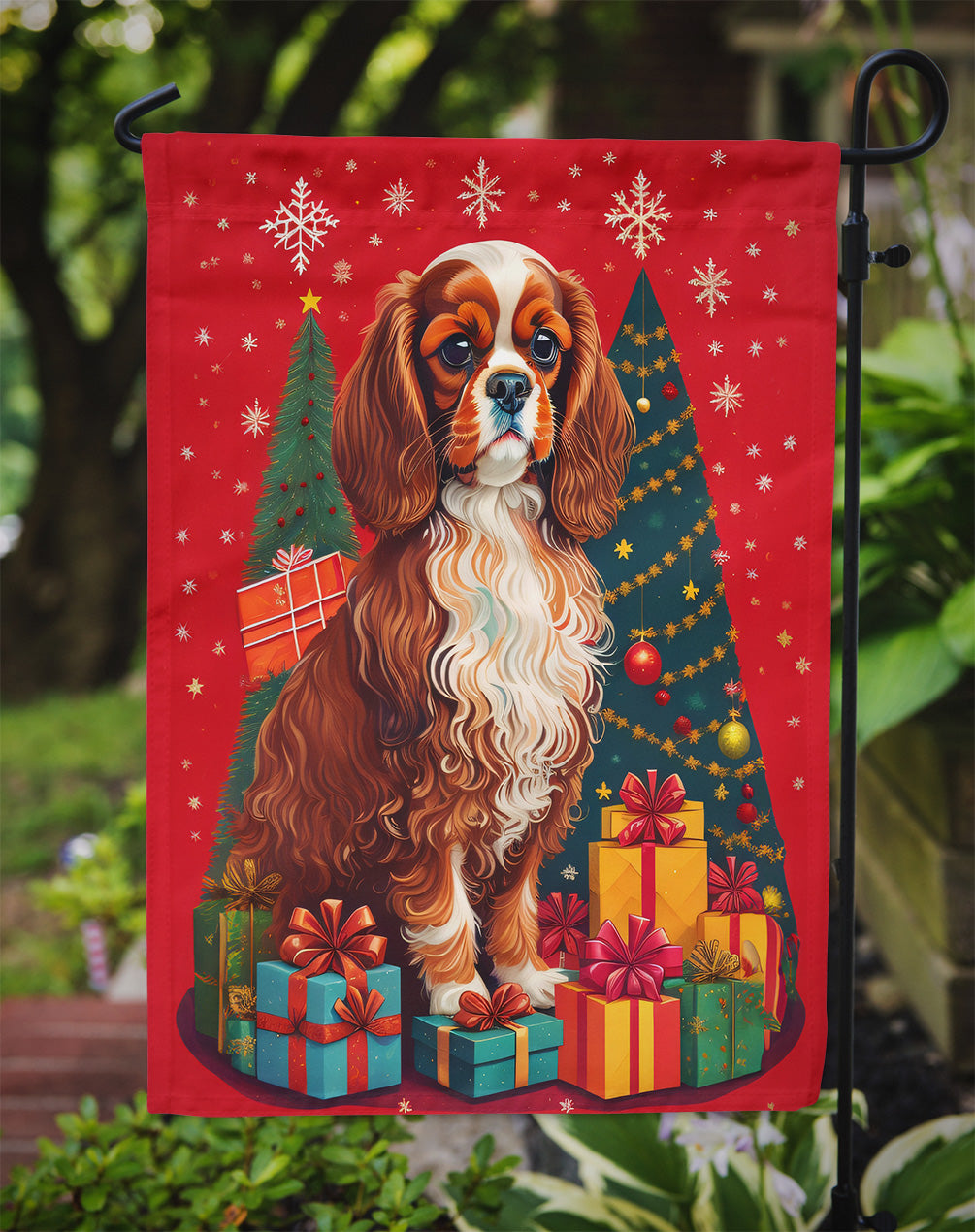 Cavalier Spaniel Holiday Christmas Garden Flag