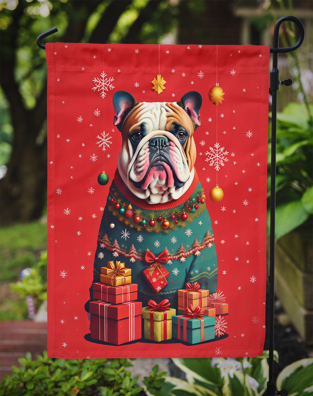 English Bulldog Holiday Christmas Garden Flag