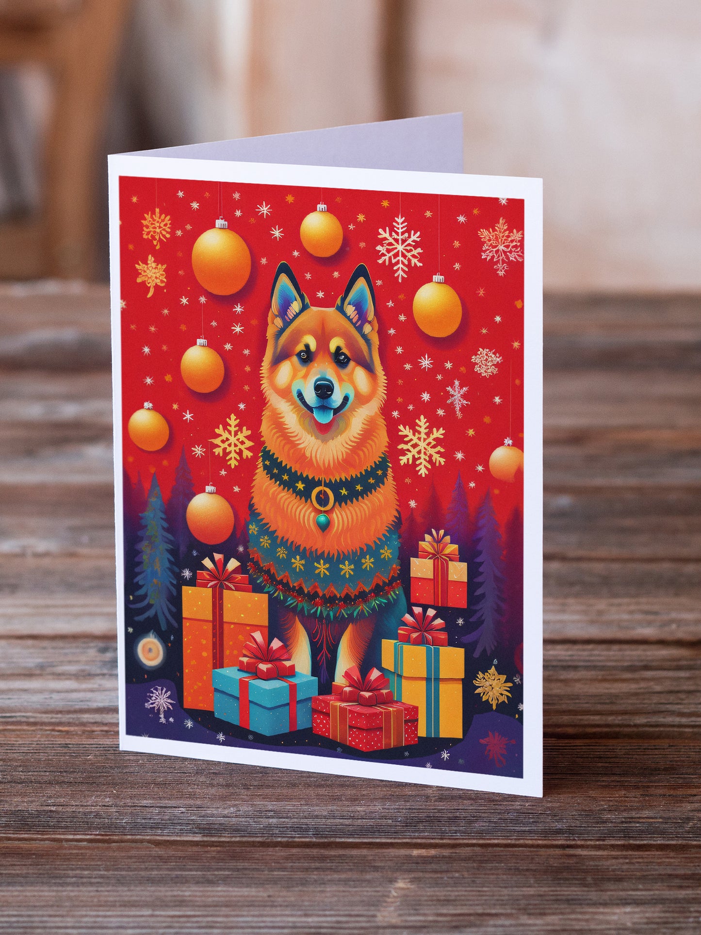 Finnish Spitz Holiday Christmas Greeting Cards Pack of 8