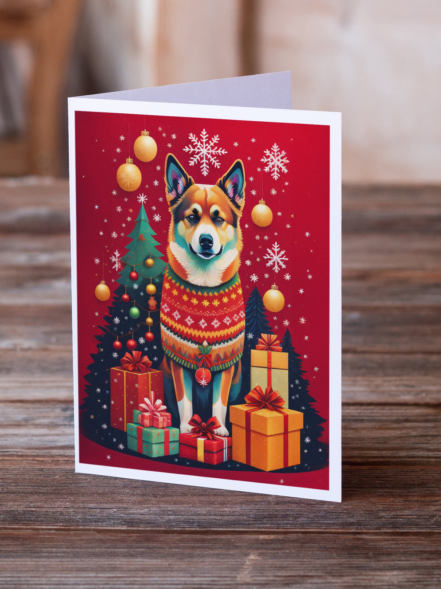 Norwegian Buhund Holiday Christmas Greeting Cards Pack of 8