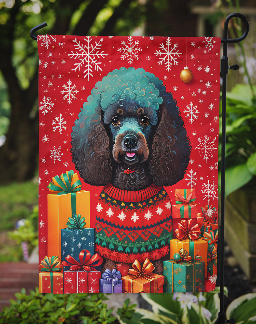 Poodle Holiday Christmas Garden Flag