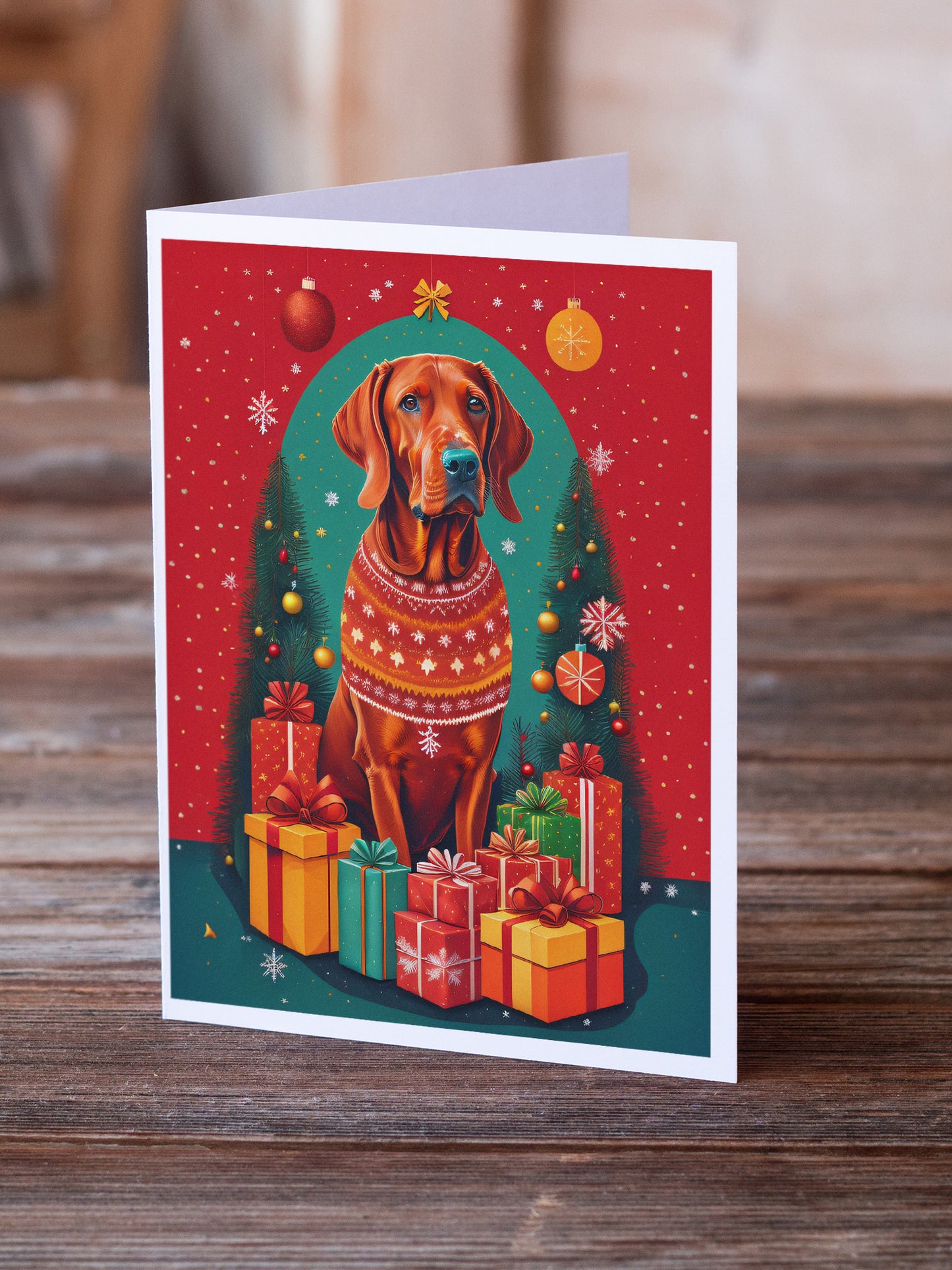 Red Redbone Coonhound Holiday Christmas Greeting Cards Pack of 8