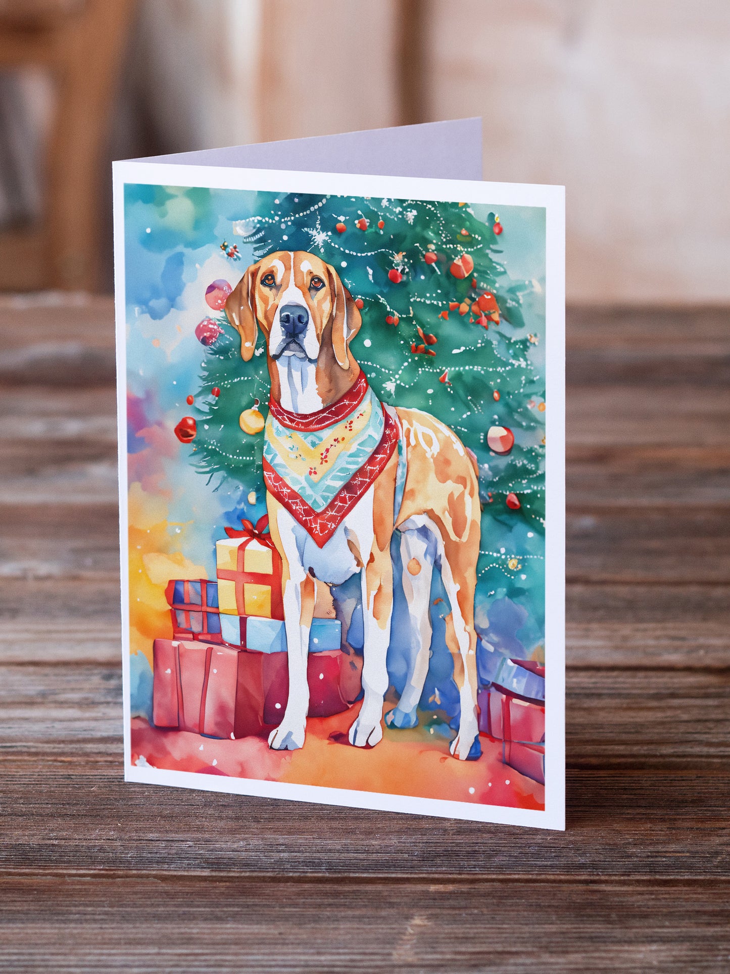 American English Coonhound Christmas Greeting Cards Pack of 8