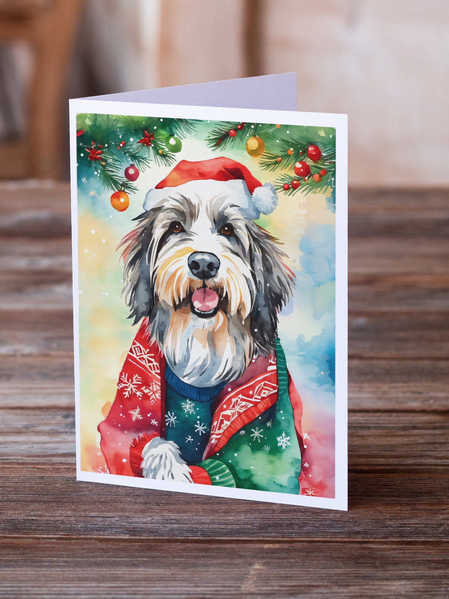 Bearded Collie Christmas Greeting Cards Pack of 8