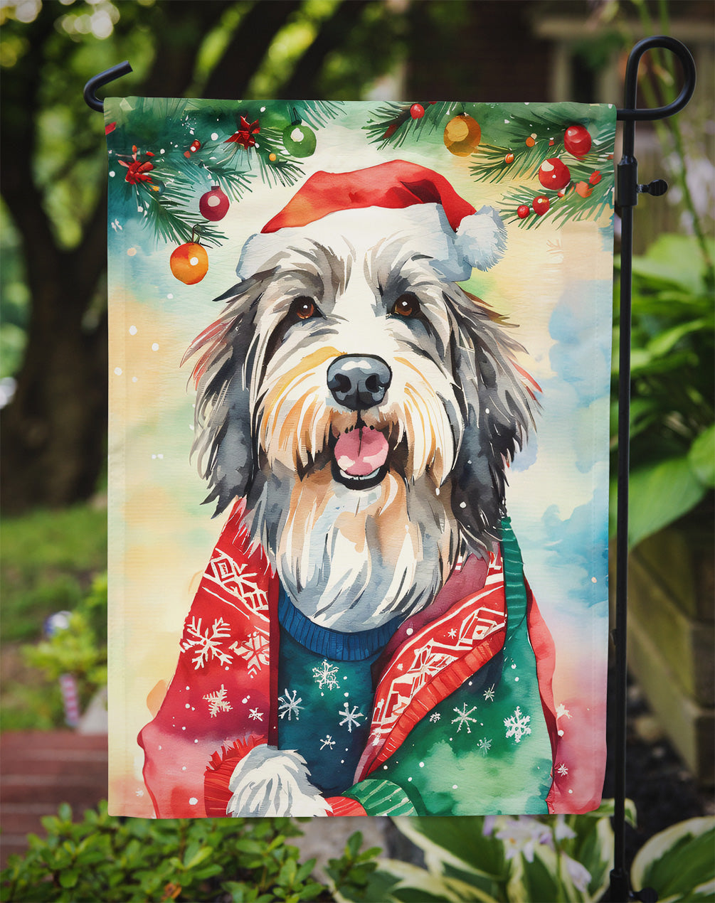 Bearded Collie Christmas Garden Flag