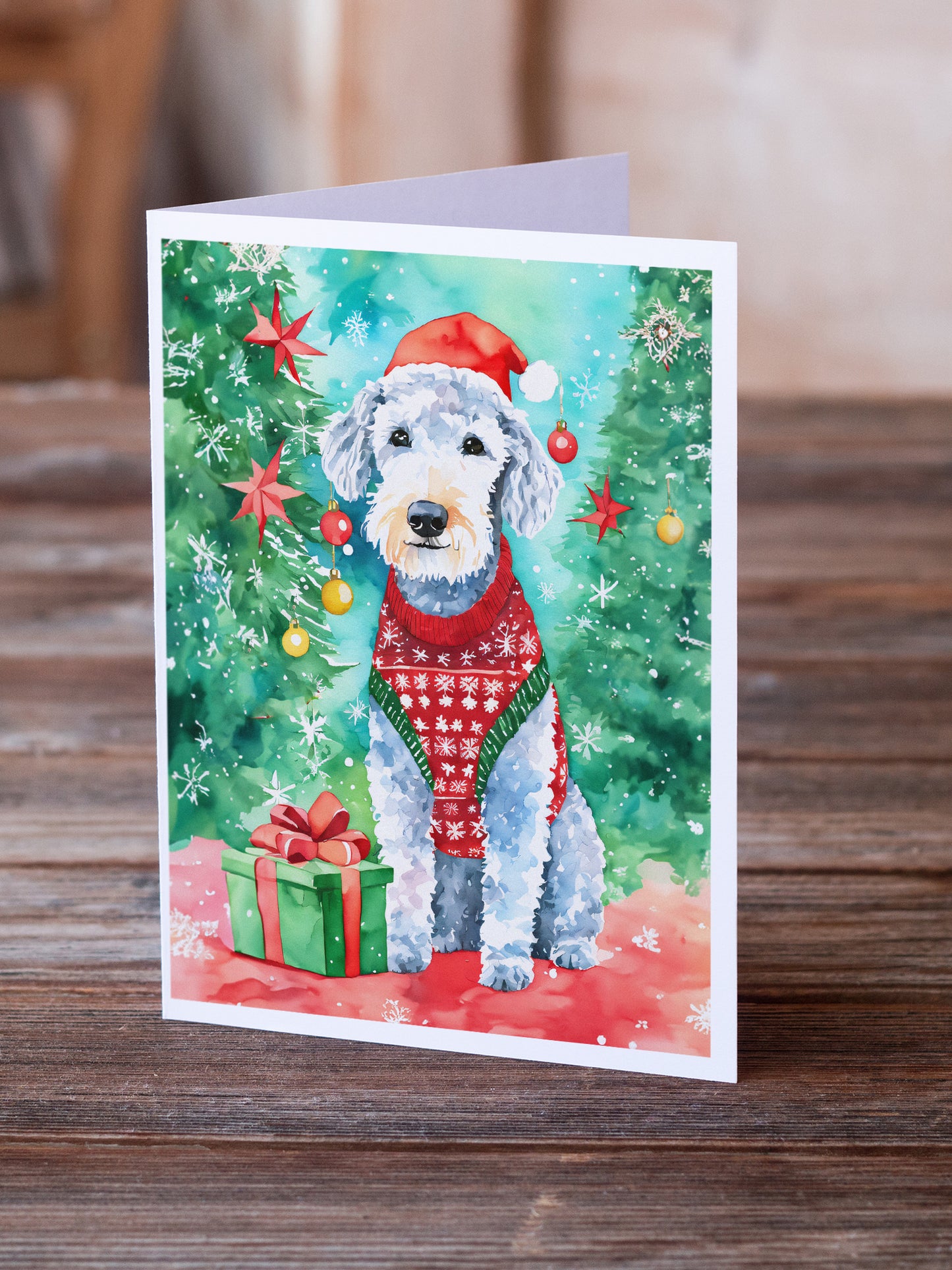 Bedlington Terrier Christmas Greeting Cards Pack of 8