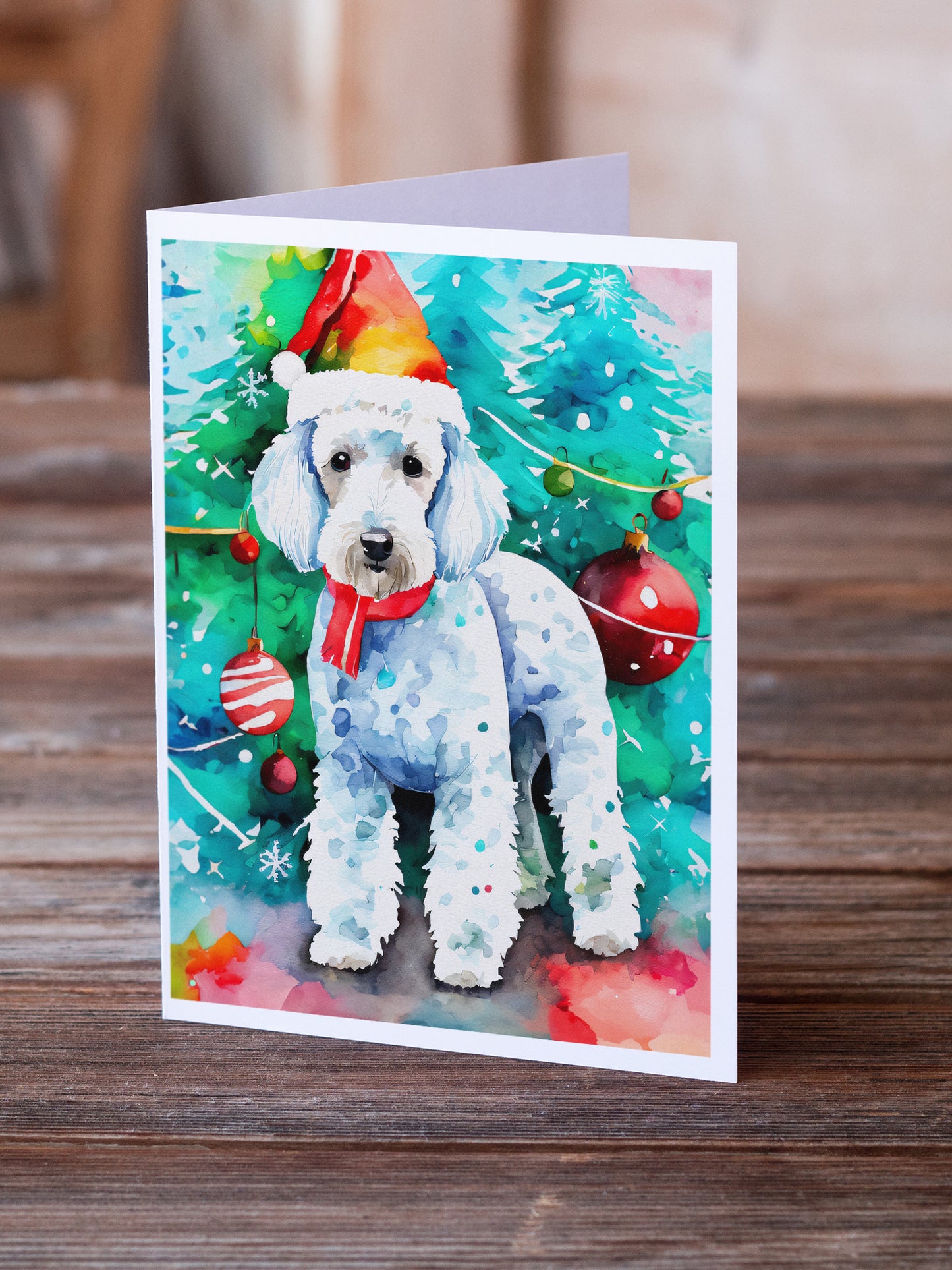 Bedlington Terrier Christmas Greeting Cards Pack of 8