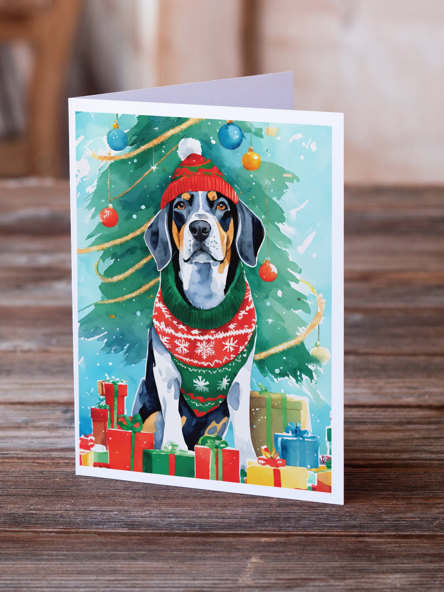 Bluetick Coonhound Christmas Greeting Cards Pack of 8